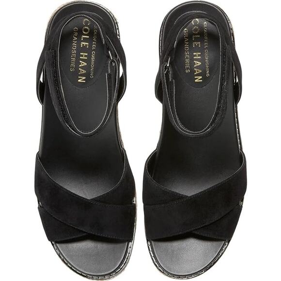 NWT Cole Haan Womens Cloud Crisscross Adjustable Wedge Sandals,Black -Size 6 - Picture 2 of 4